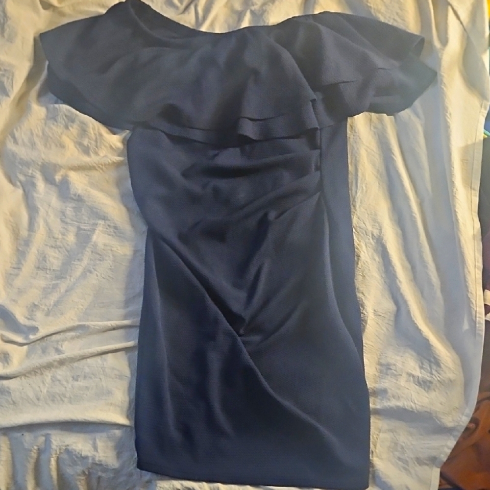 Navy Blue Dress,cocktail, Mini, Off Shoulder, Size Small, Hello Miz